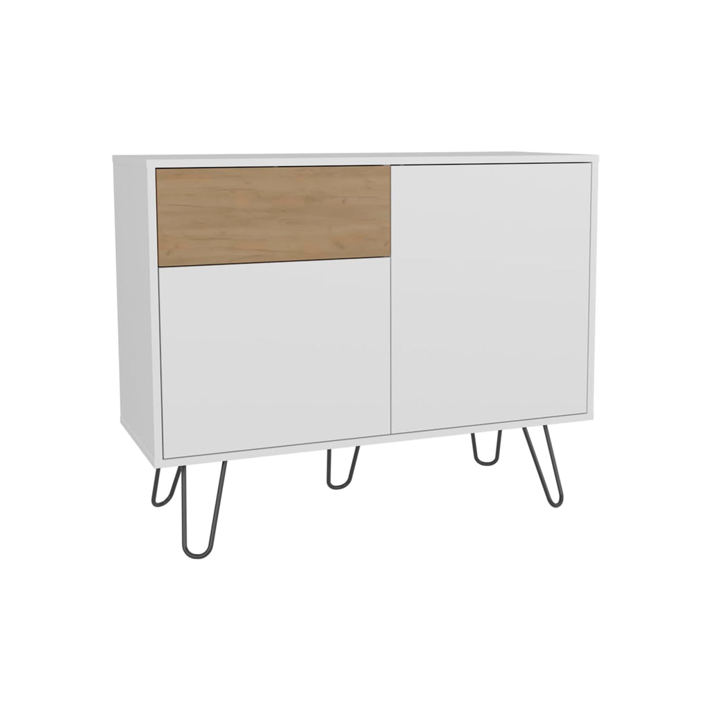 White Console Table with Two Cabinets, One Drawer and Four Shelves F156843