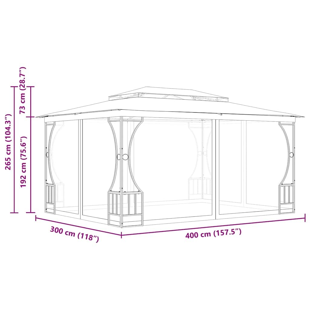 Steel Frame Gazebo with Nets 9.8x13.1x8.7 Feet Anthracite R92663