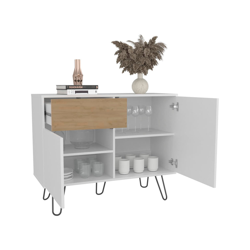 White Console Table with Two Cabinets, One Drawer and Four Shelves F156843