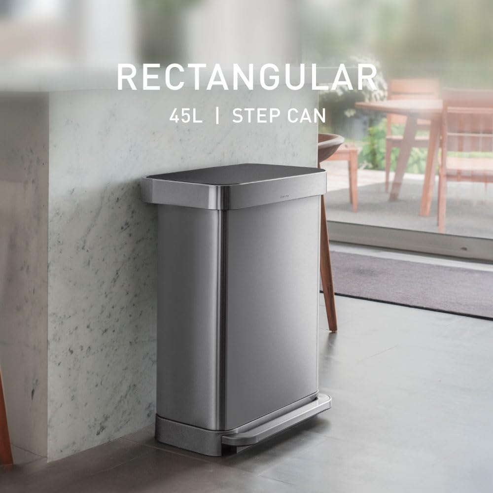 45L Brushed Stainless Steel Rectangular Step Can M492
