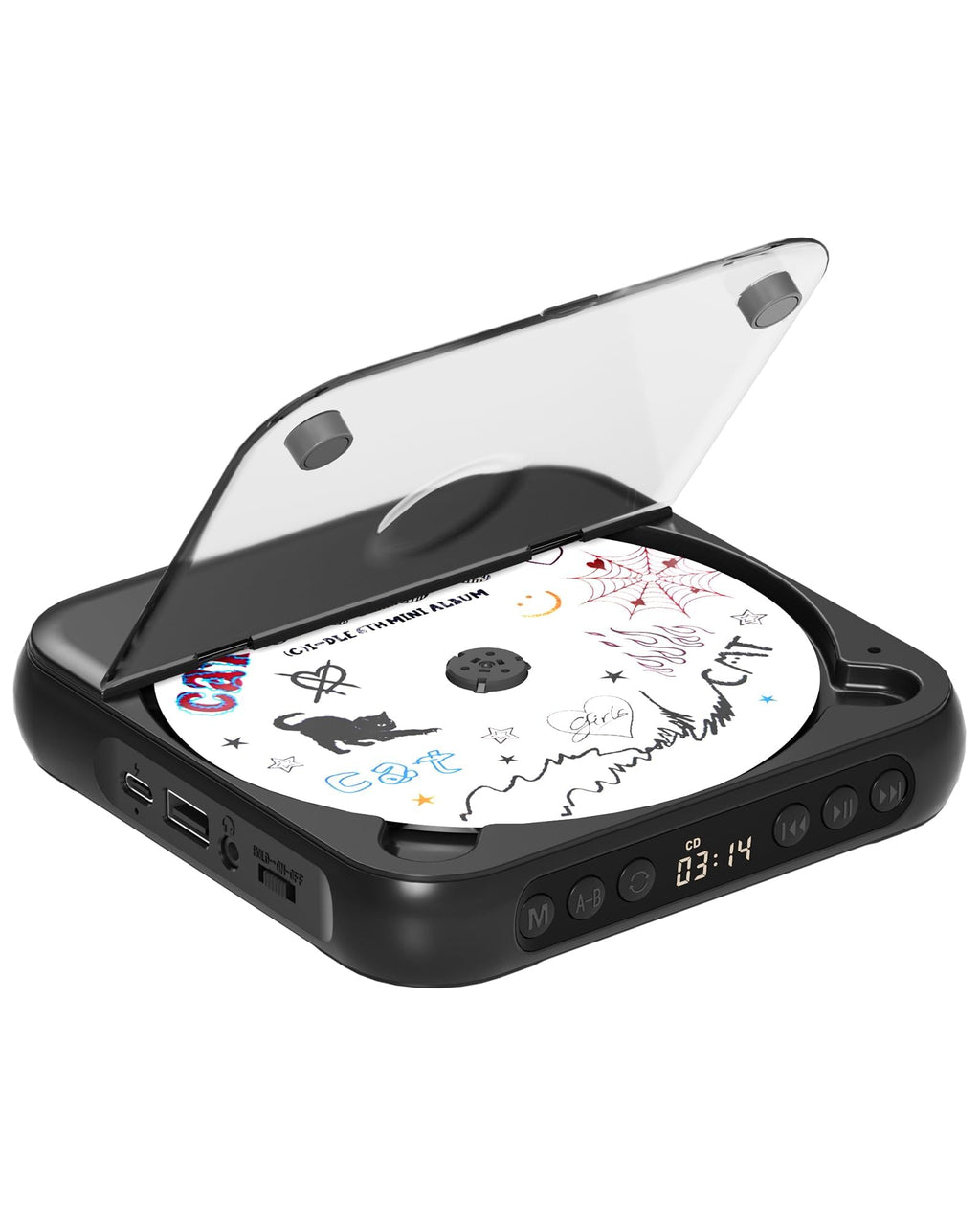 Portable CD Player with Dual Stereo Speakers, Bluetooth and Headphones, Black H845993