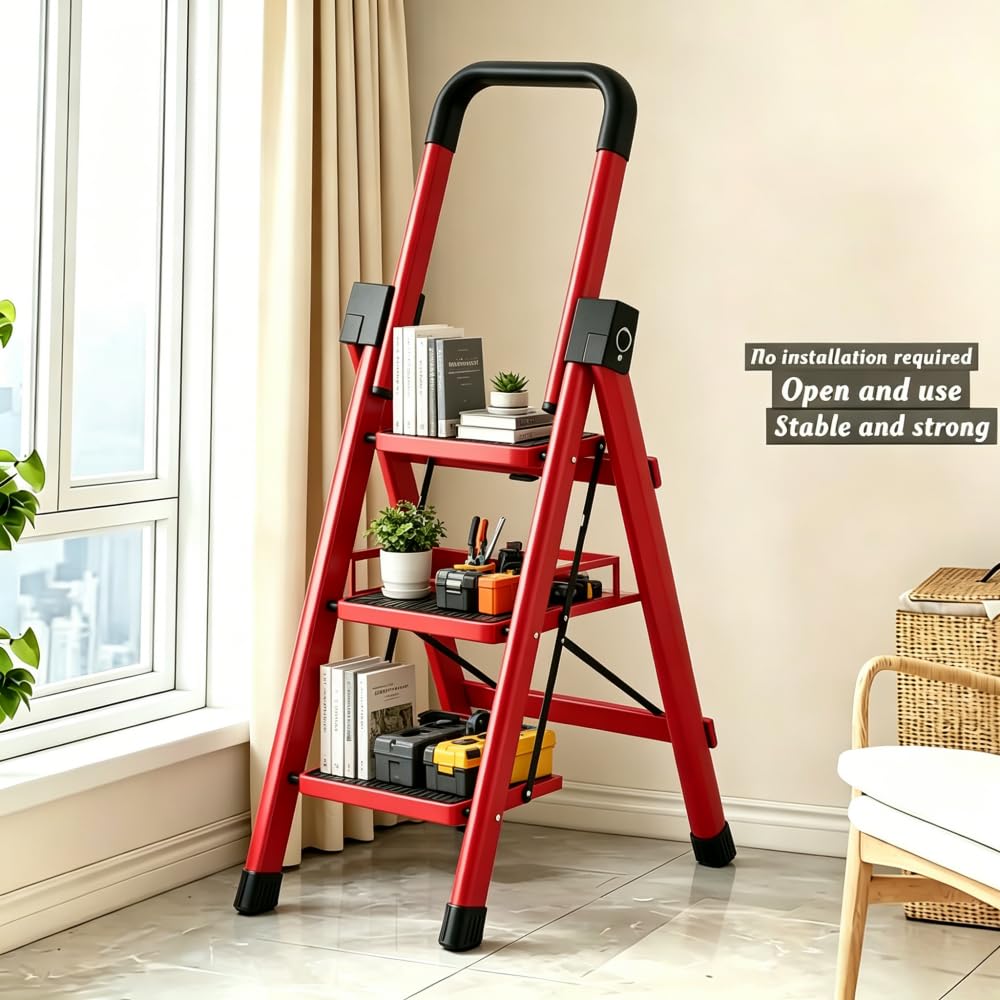 Heavy Sturdy Steel 4 Tier Step Stool with Handrail E77472