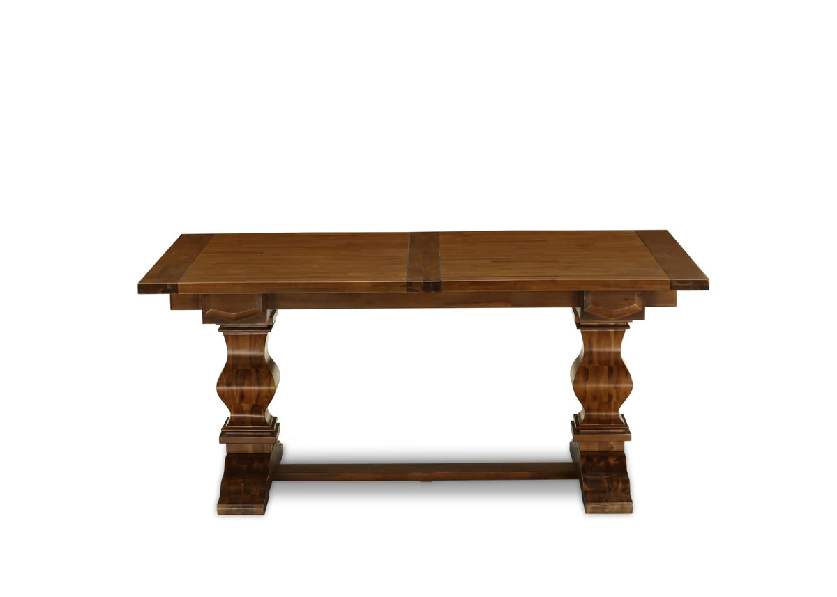 9 Piece Walnut Dining Table Set with Butterfly Leaf and 8 Dark Khaki Linen Fabric Chairs G7454