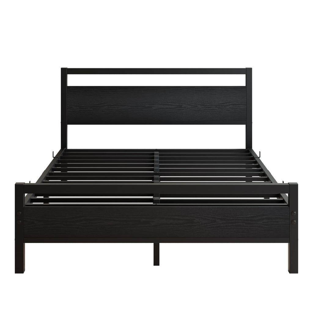 Black Full Size Bed Frame with Wood Headboard and Storage S41193