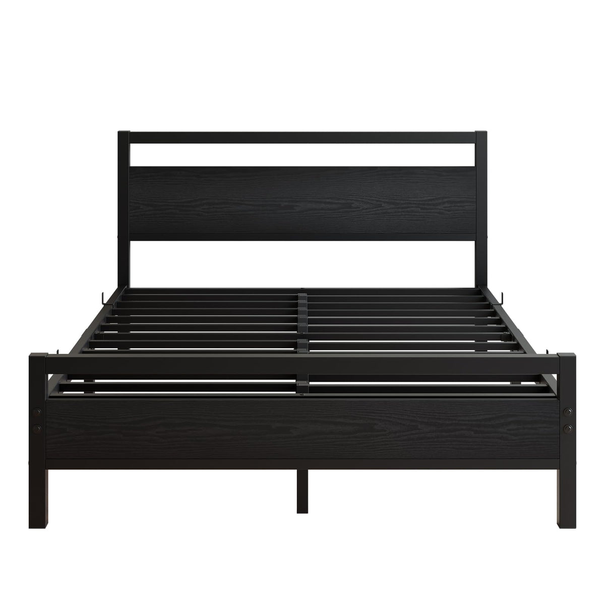 Black Full Size Bed Frame with Wood Headboard and Storage S41193