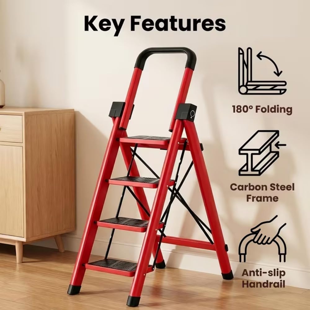 Heavy Sturdy Steel 4 Tier Step Stool with Handrail E77472