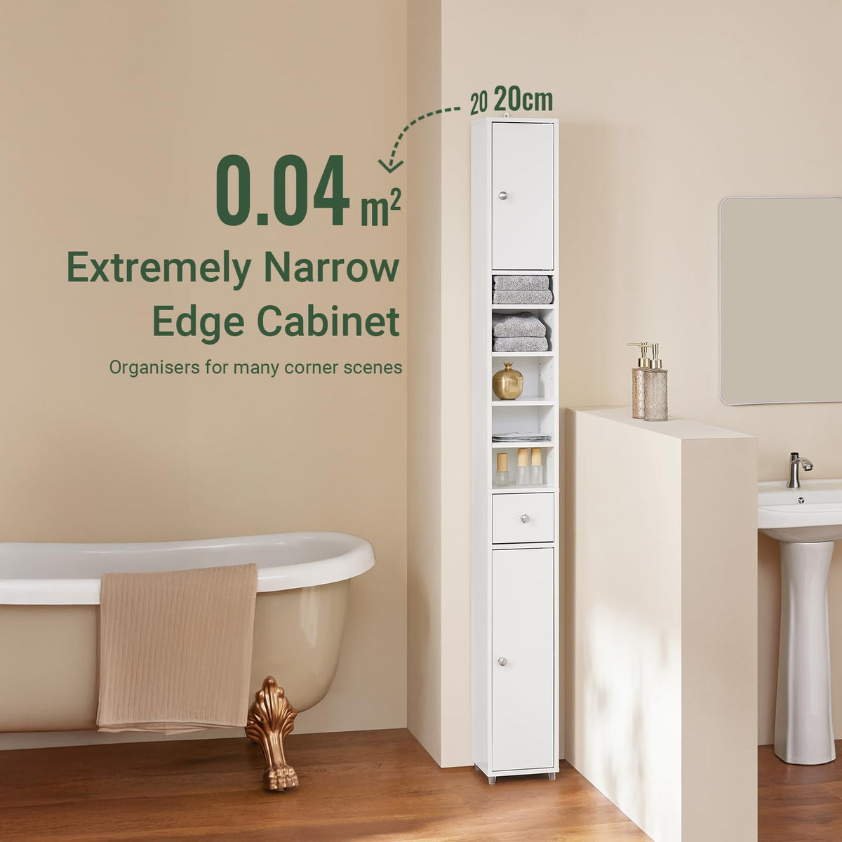 Narrow White Bathroom Storage Cabinet L36252