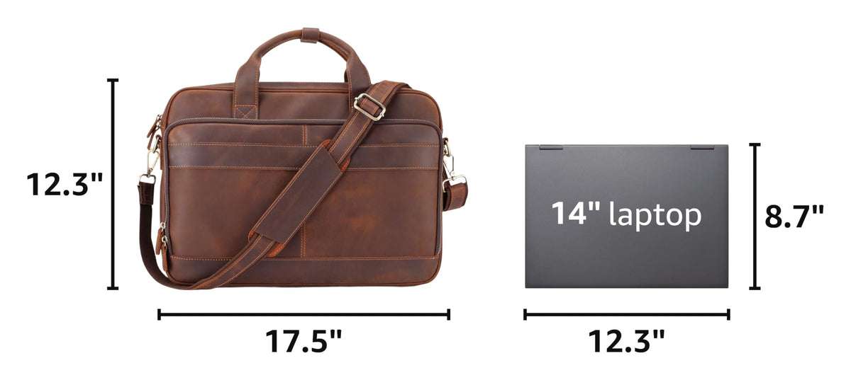Full Grain Leather Briefcase Fits 15.6 Inch Laptop O8373