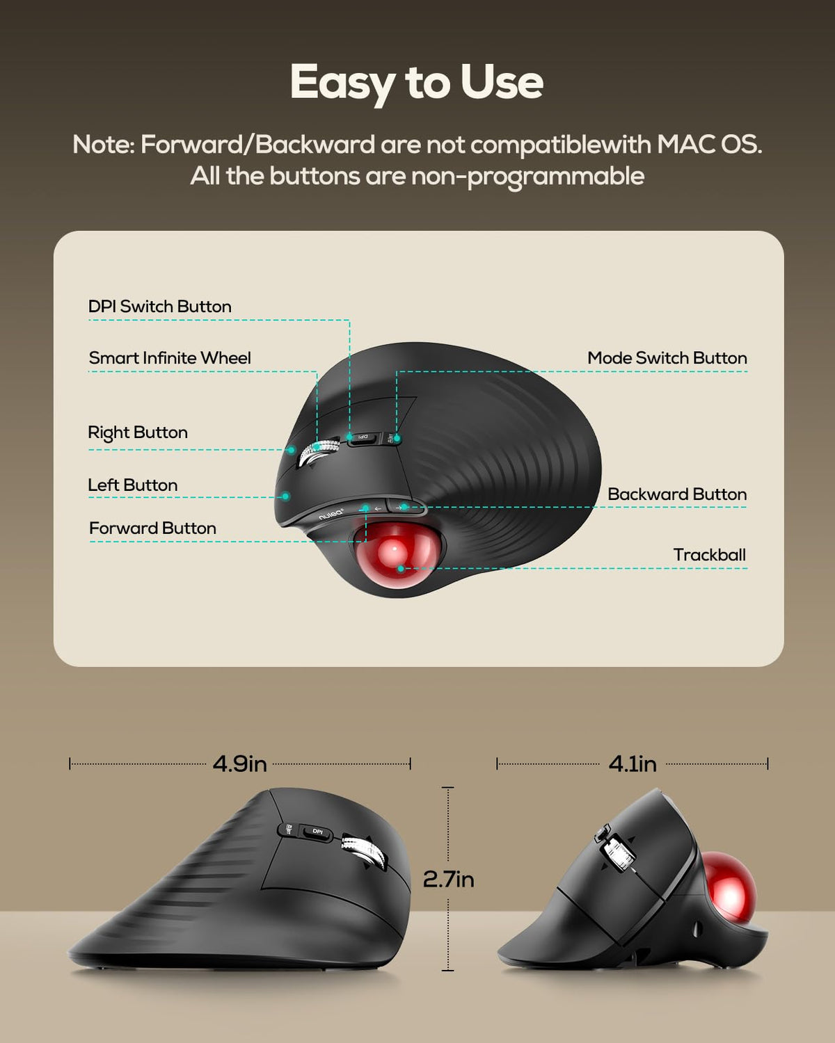 Wireless Ergonomic Vertical Trackball Mouse A497