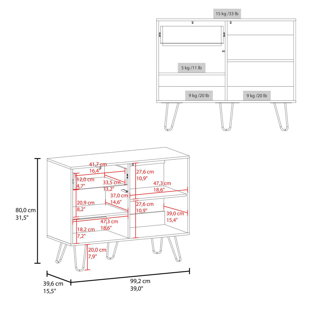 White Console Table with Two Cabinets, One Drawer and Four Shelves F156843
