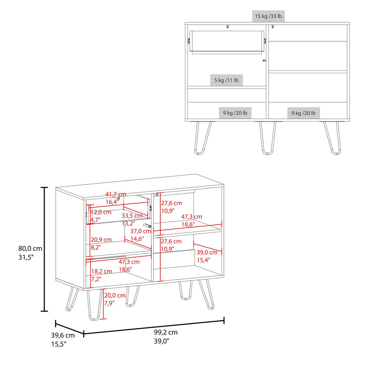 White Console Table with Two Cabinets, One Drawer and Four Shelves F156843