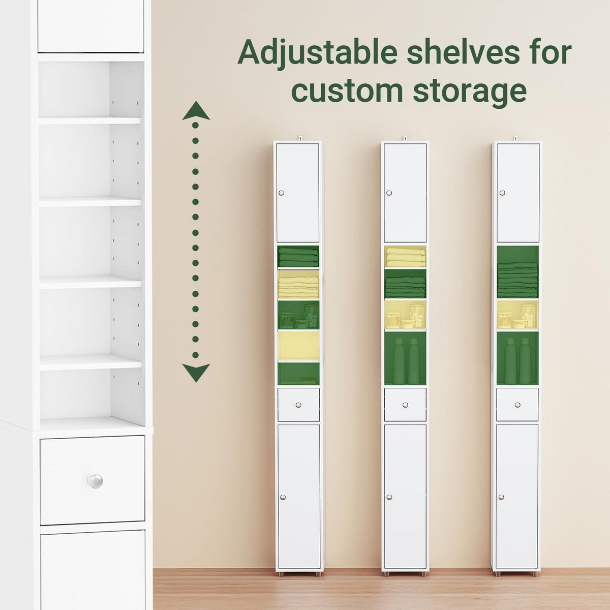 Narrow White Bathroom Storage Cabinet L36252