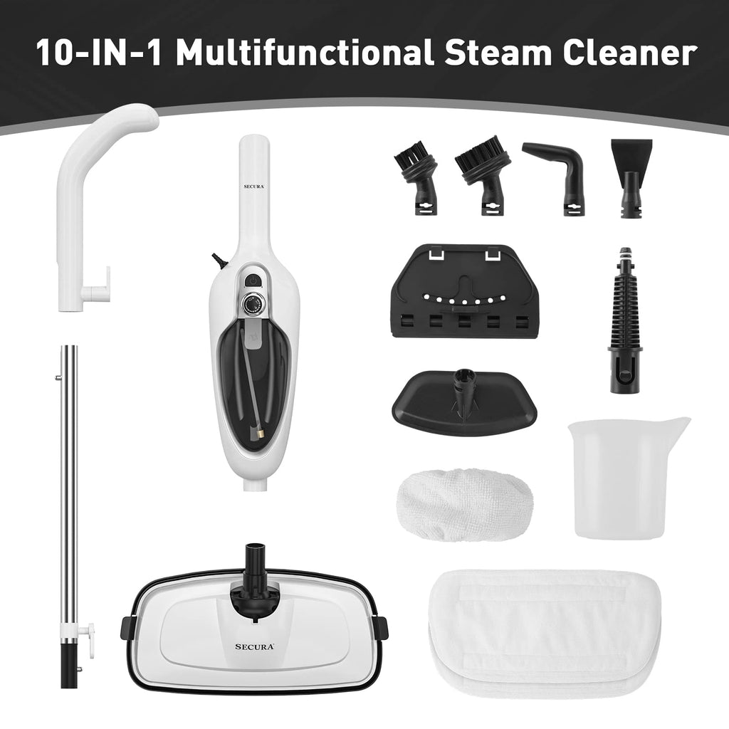 White 10-in-1 Detachable Steam Mop with 3 Microfiber Pads K92211