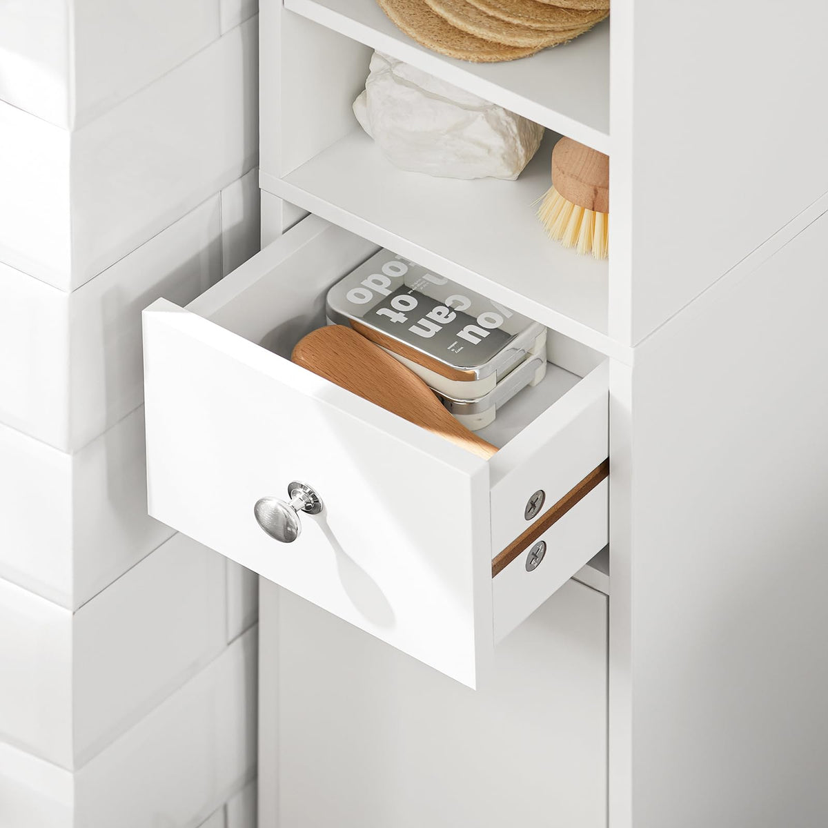 Narrow White Bathroom Storage Cabinet L36252