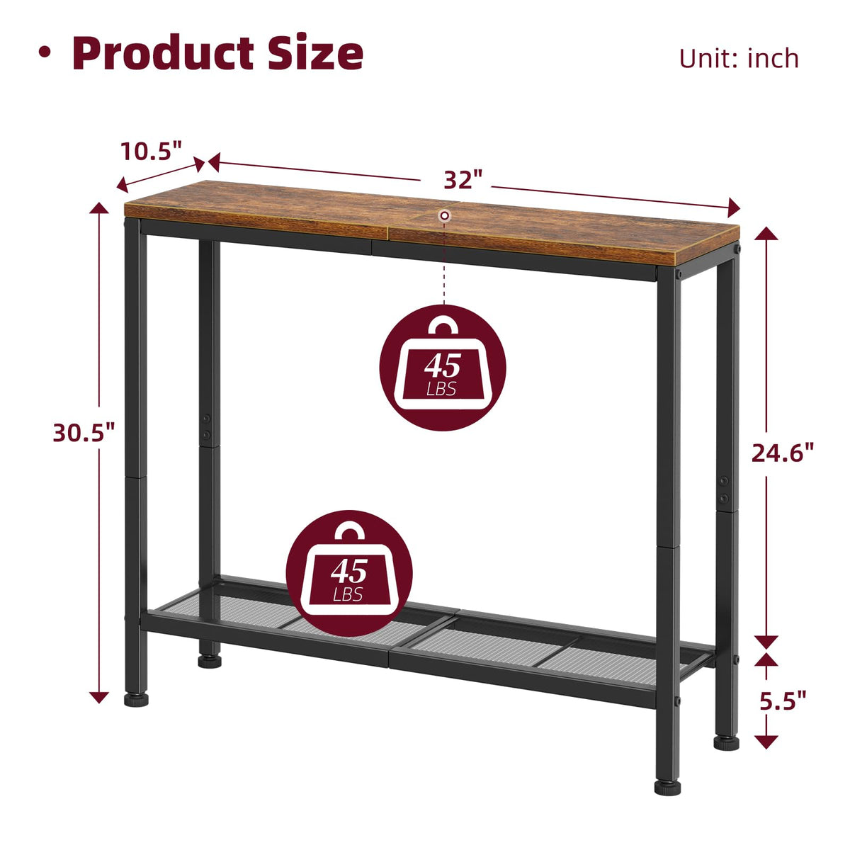 Rustic Brown Console Table with Storage Shelf Y2902