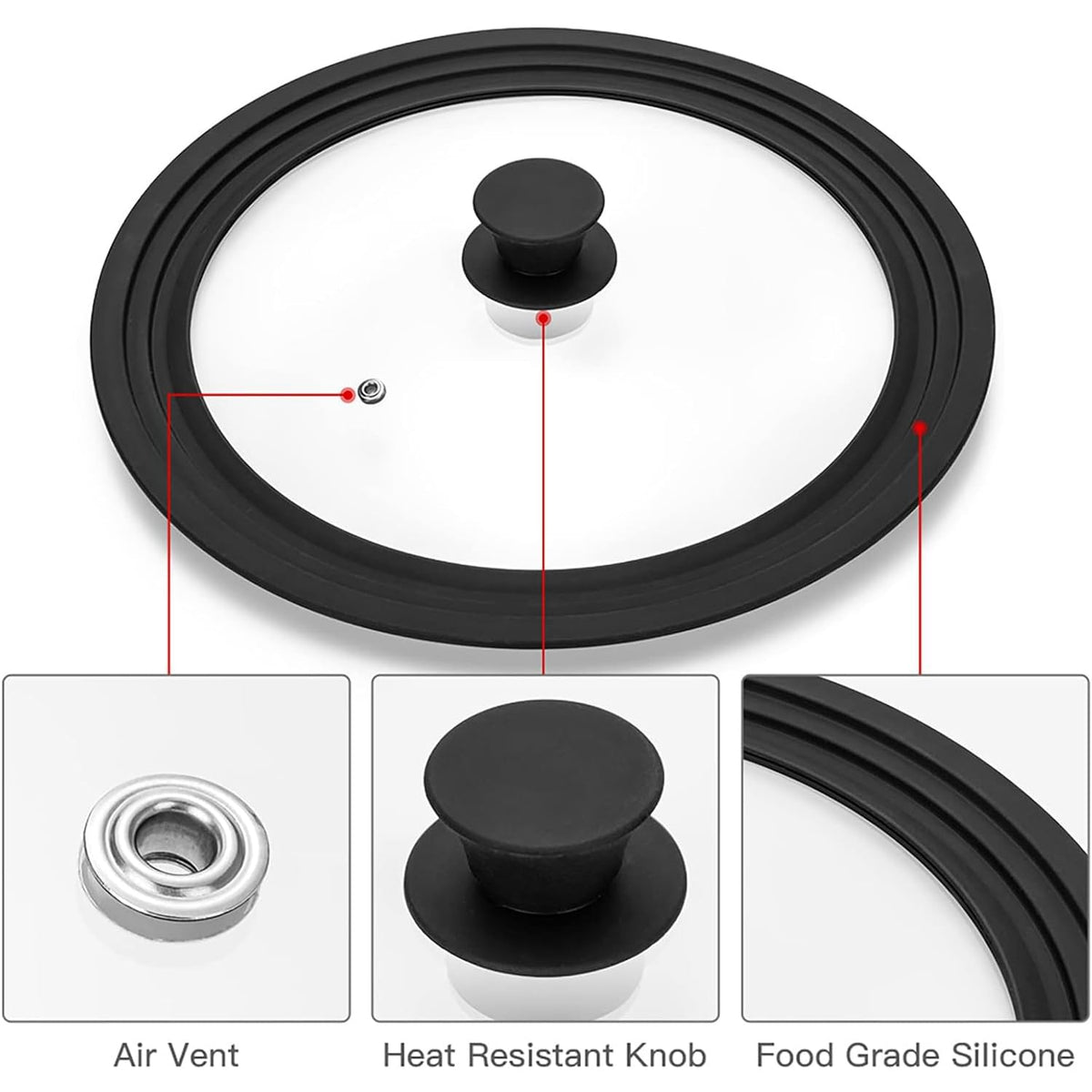 Silicone Glass Pan Lid for 10, 11, 12 Inch Pots & Skillets B72364