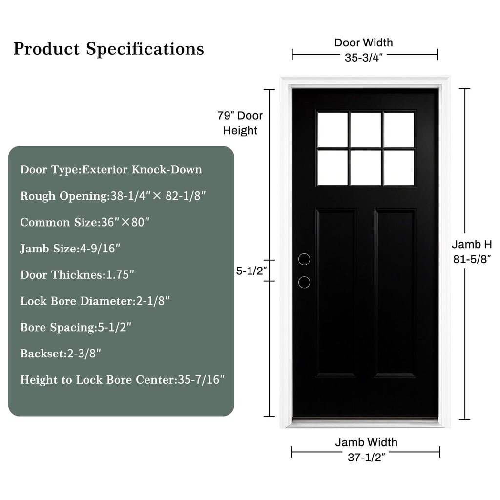 36 x 80 Black Fiberglass Entry Door Y8574