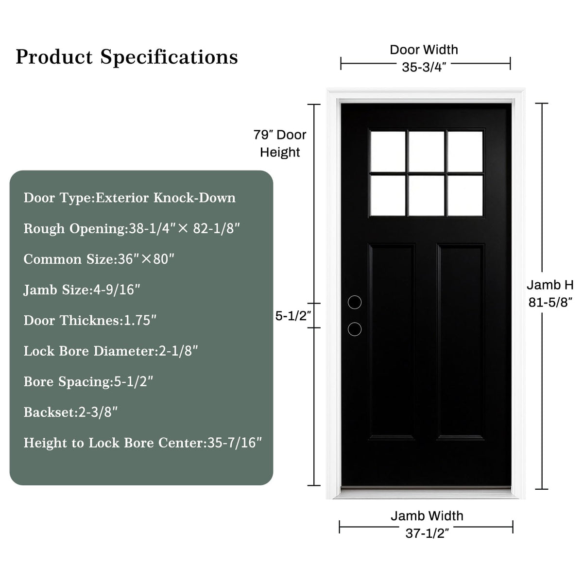 36 x 80 Black Fiberglass Entry Door Y8574