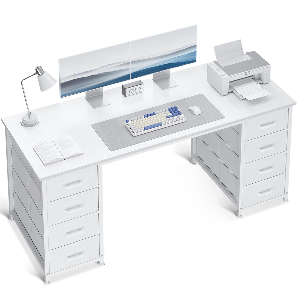 55 Inch Computer Desk with 8 Fabric Drawers White Y792252