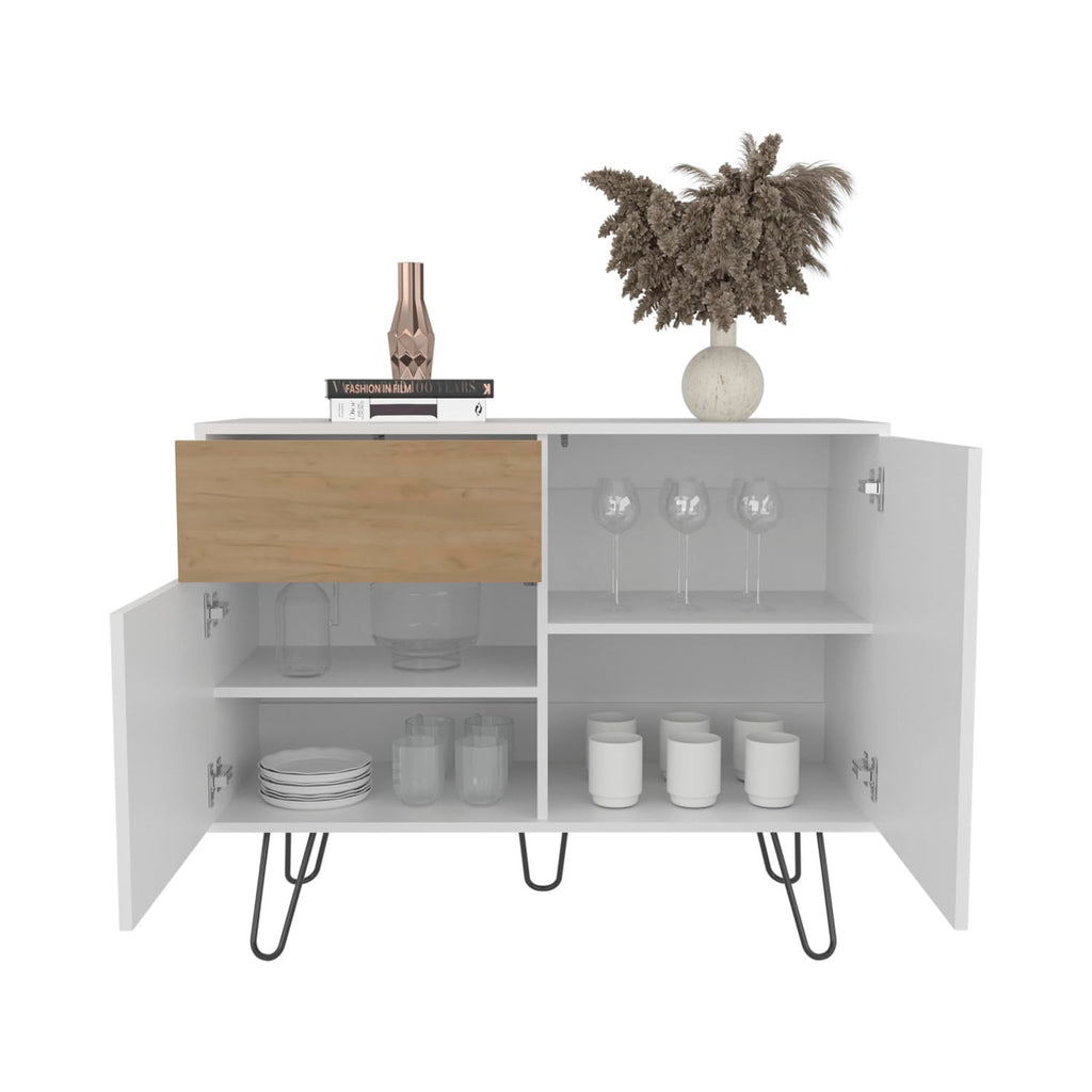 White Console Table with Two Cabinets, One Drawer and Four Shelves F156843