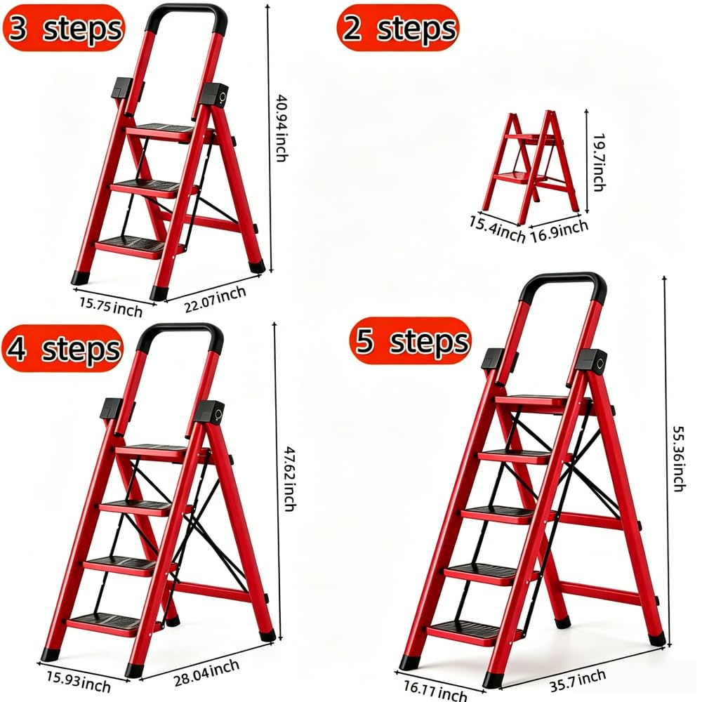 Heavy Sturdy Steel 4 Tier Step Stool with Handrail E77472