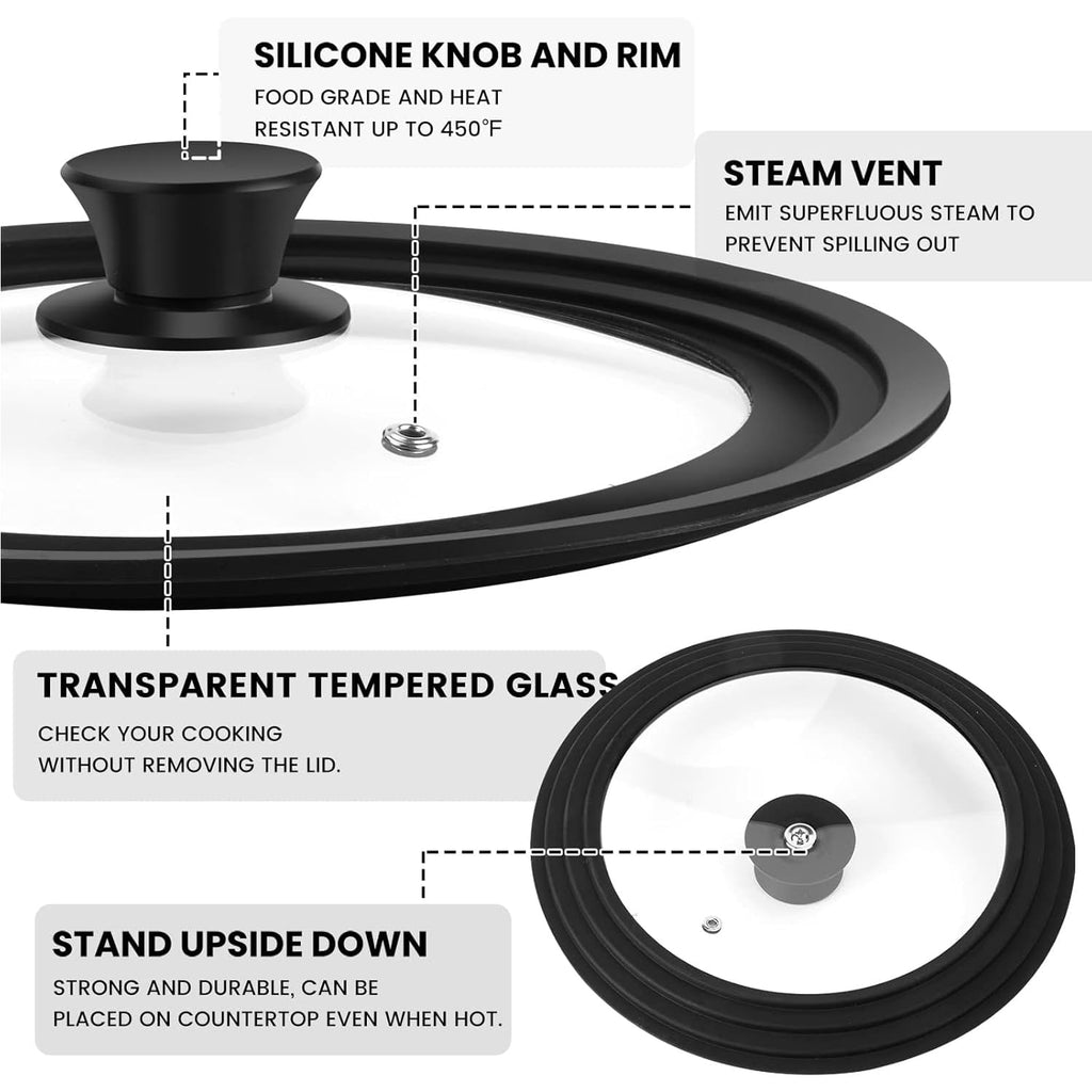 Silicone Glass Pan Lid for 10, 11, 12 Inch Pots & Skillets B72364