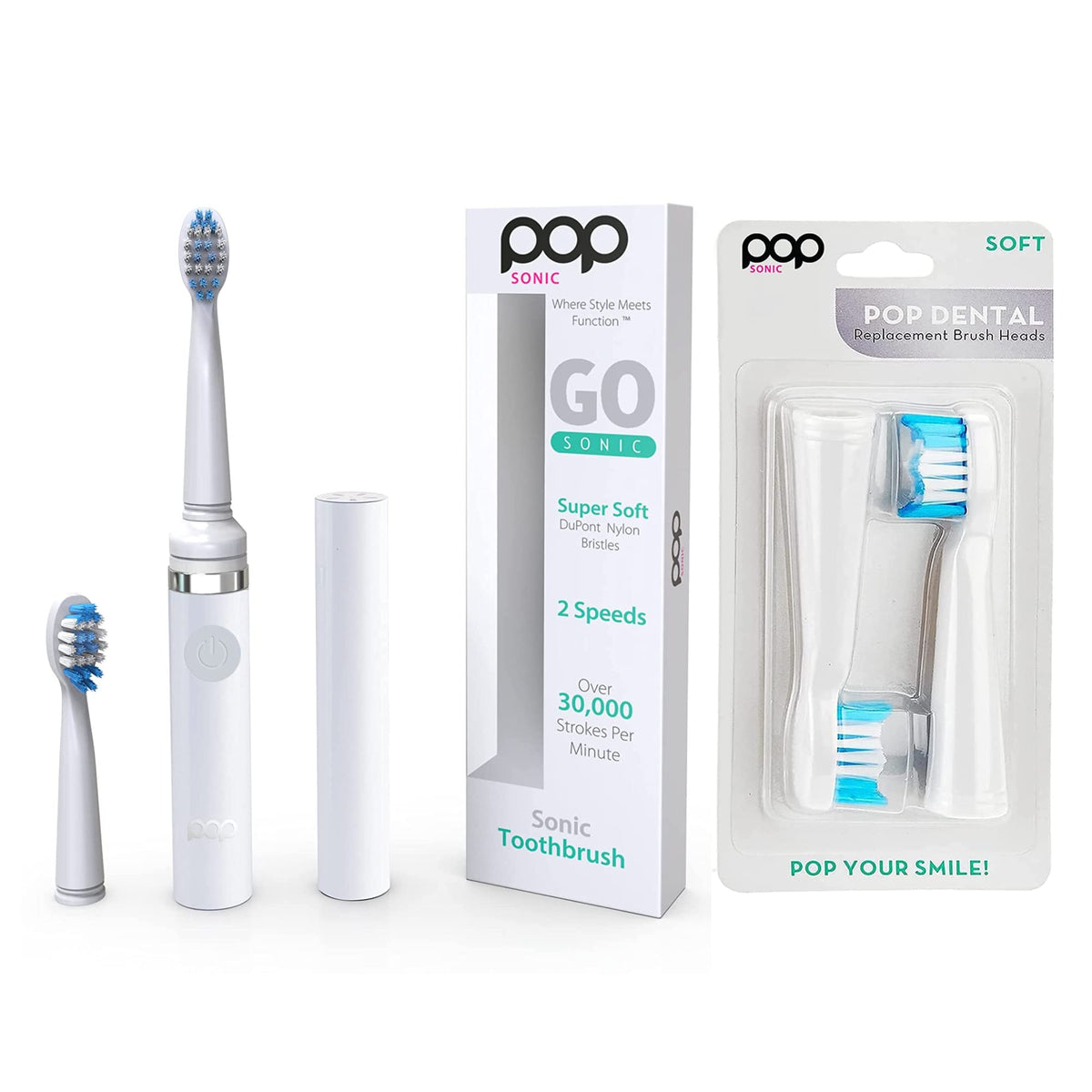 White Electric Toothbrush with 2 Replacement Heads E87436