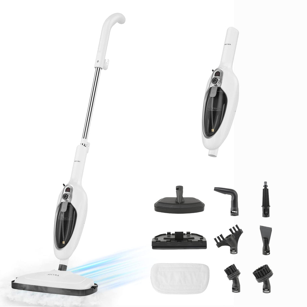 White 10-in-1 Detachable Steam Mop with 3 Microfiber Pads K92211