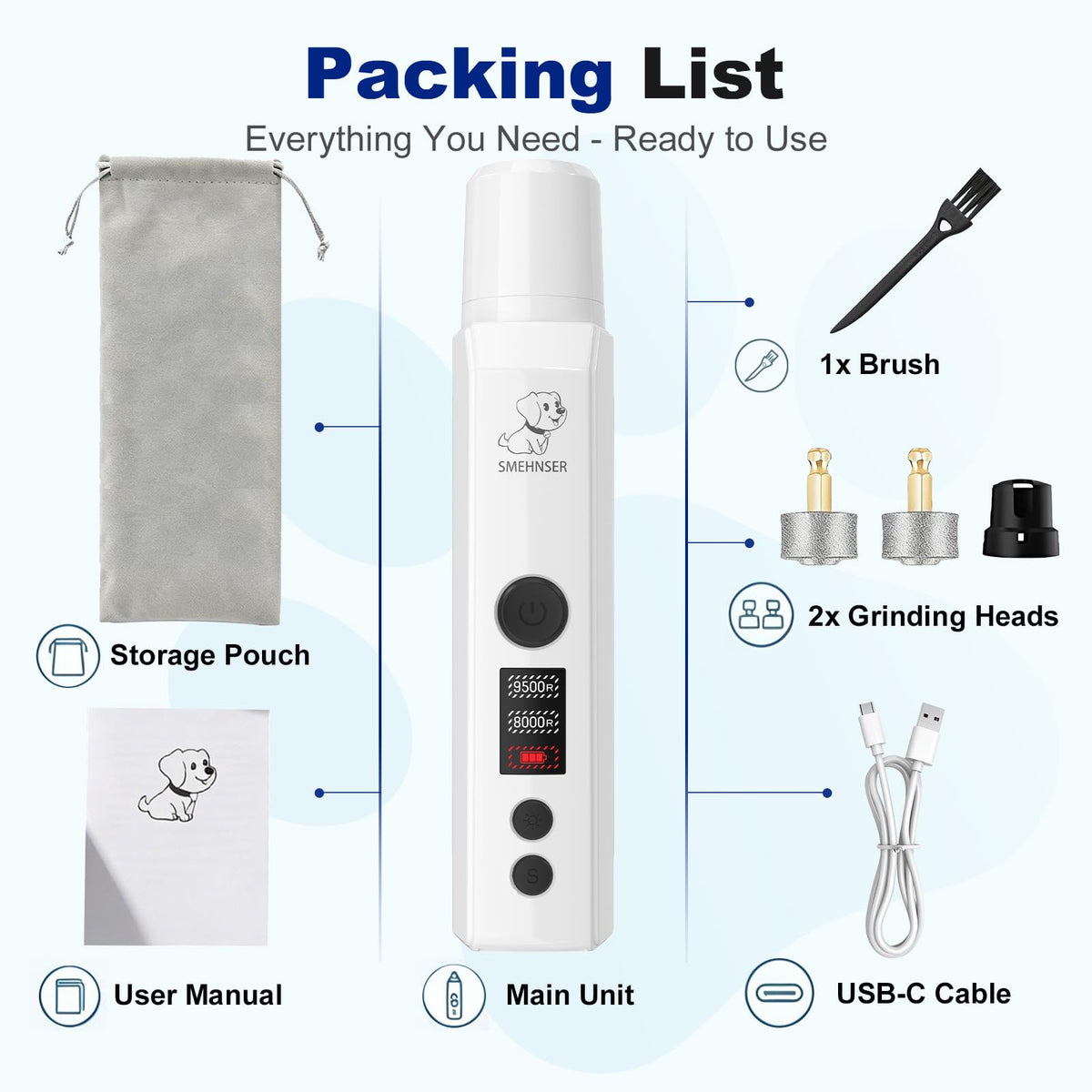White 2-Speed USB Rechargeable Dog Nail Grinder T804773