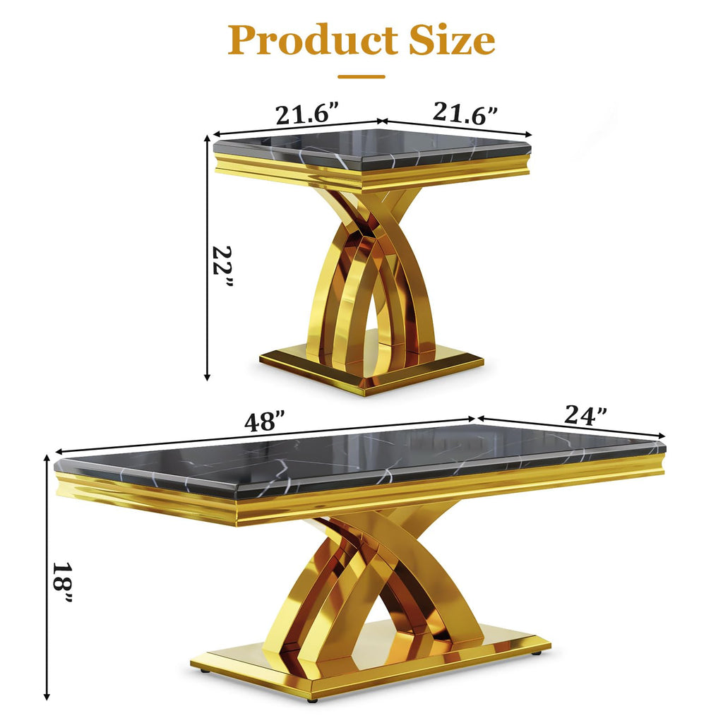 Black and Gold Coffee Table Set of 2 G313