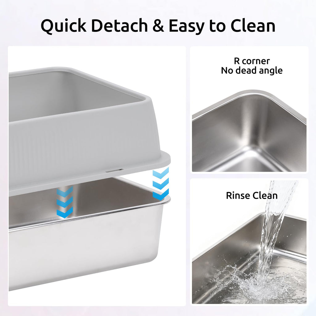 XL Stainless Steel Cat Litter Box with High Sides X633438