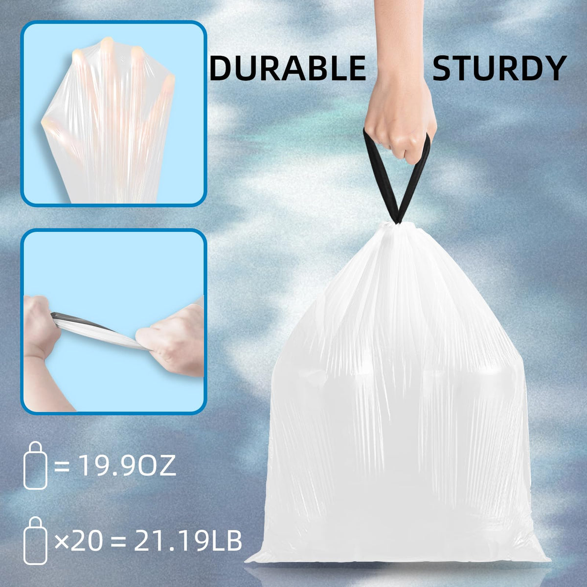 1.6 Gallon Mini Drawstring Trash Bags, 120 Counts White Trash Bin Liners R7739
