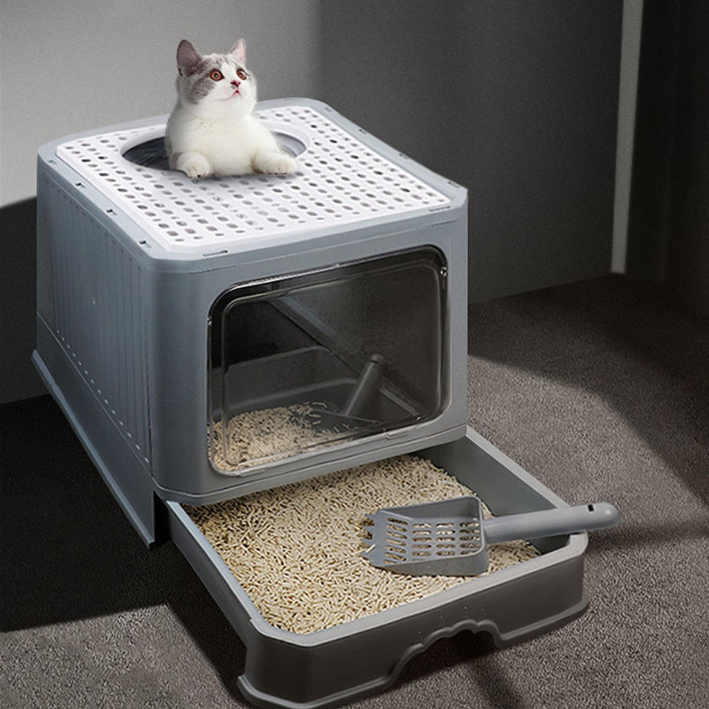 Foldable Enclosed Cat Litter Box with Lid R427