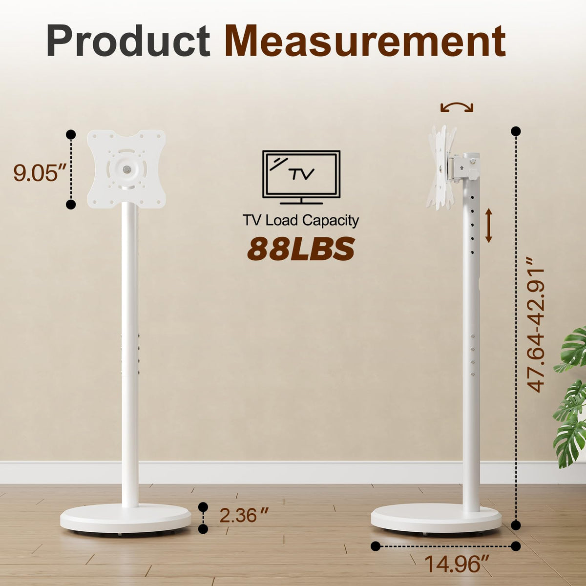 White Rolling TV Stand with Wheels Q396