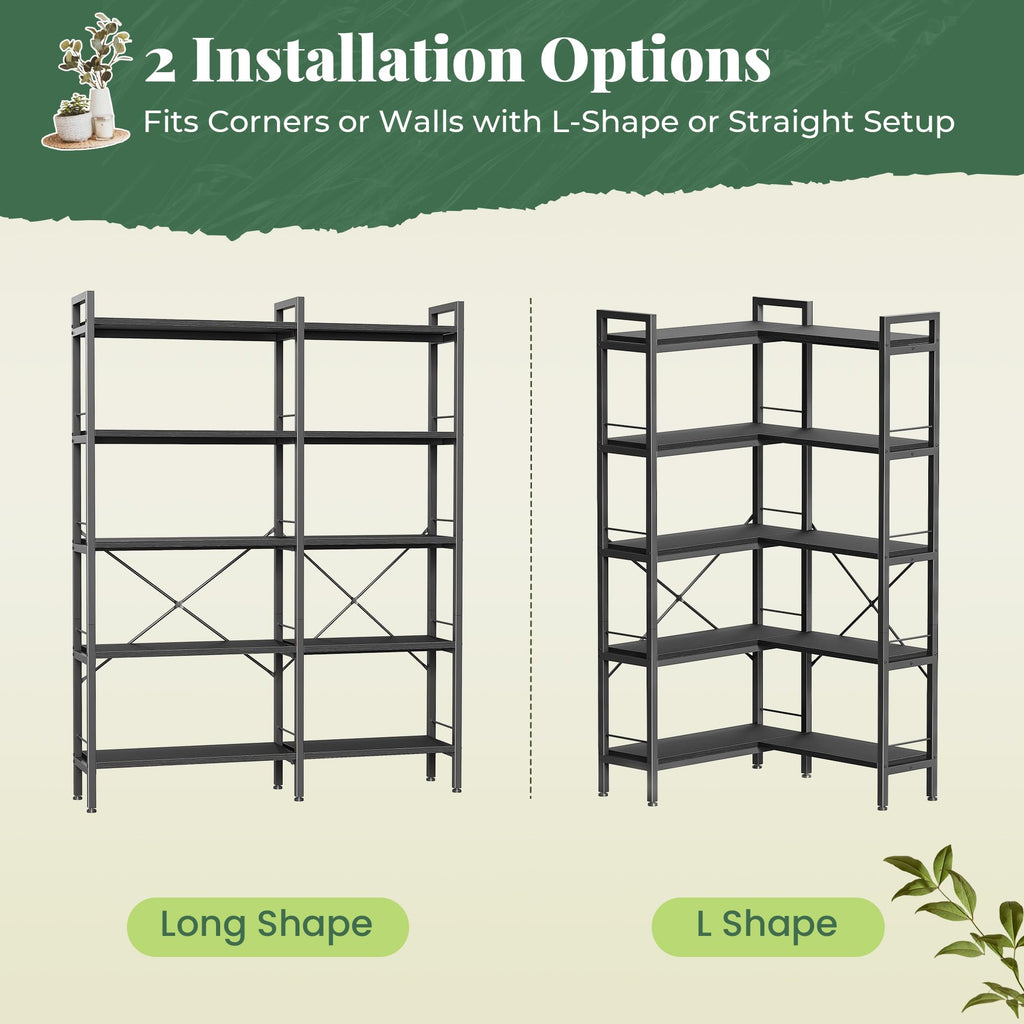 5 Tier L Shaped Corner Bookshelf with 10 Open Shelves K543786