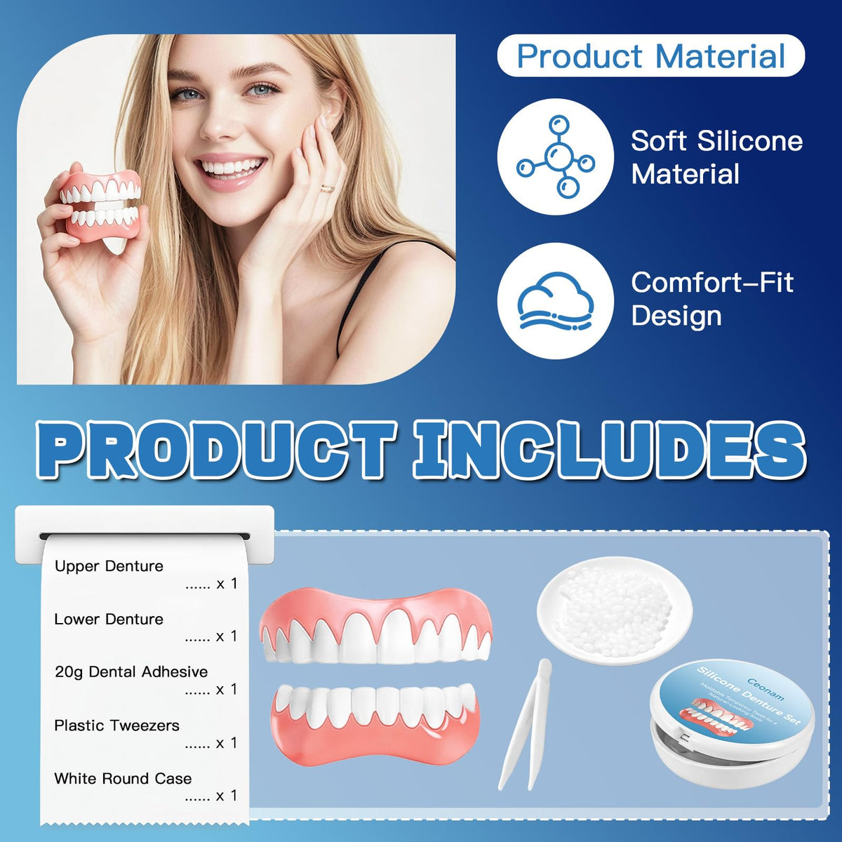 Moldable False Teeth Dentures Set with Dental Adhesive Beads K368