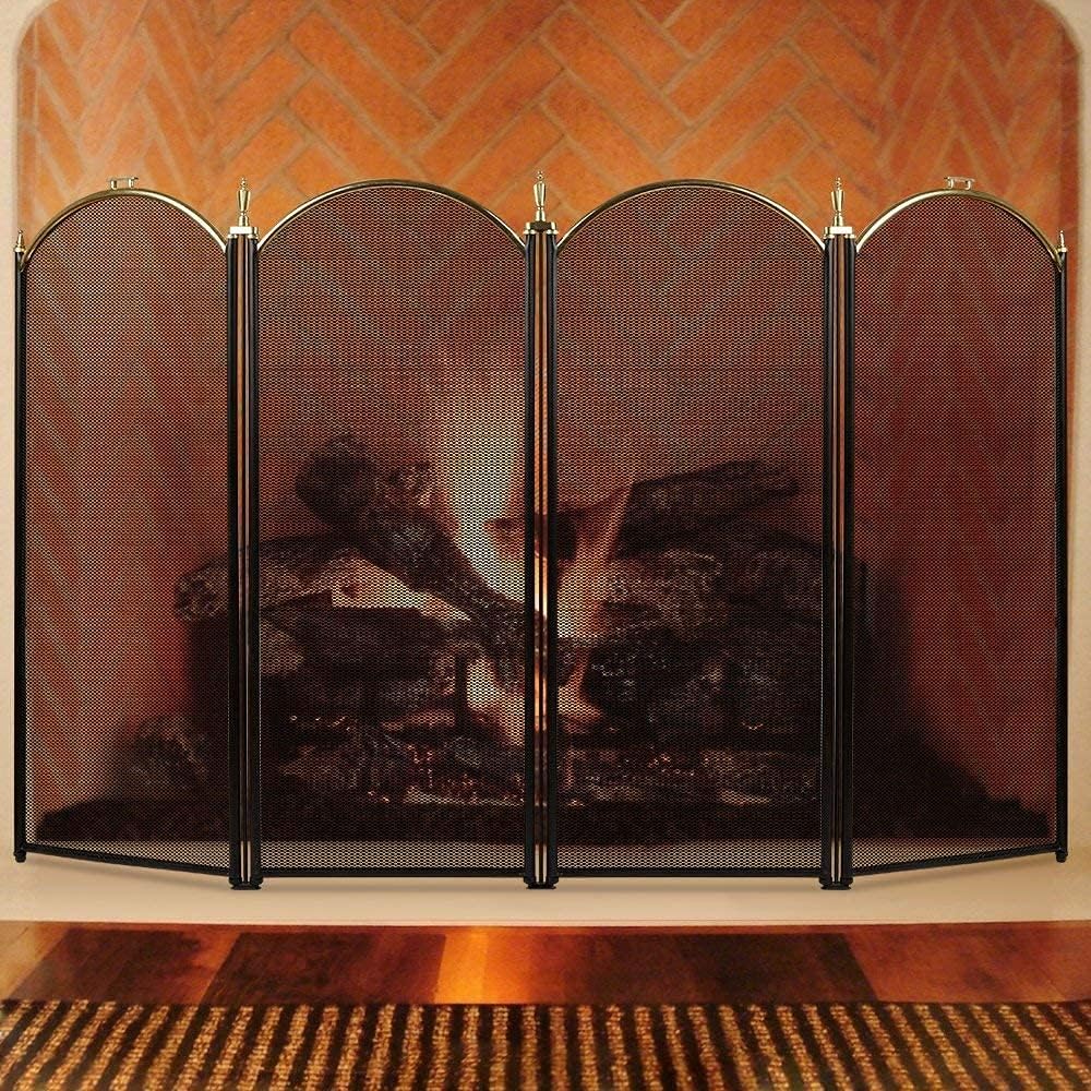 Large Gold 4 Panel Wrought Iron Fireplace Screen M36710