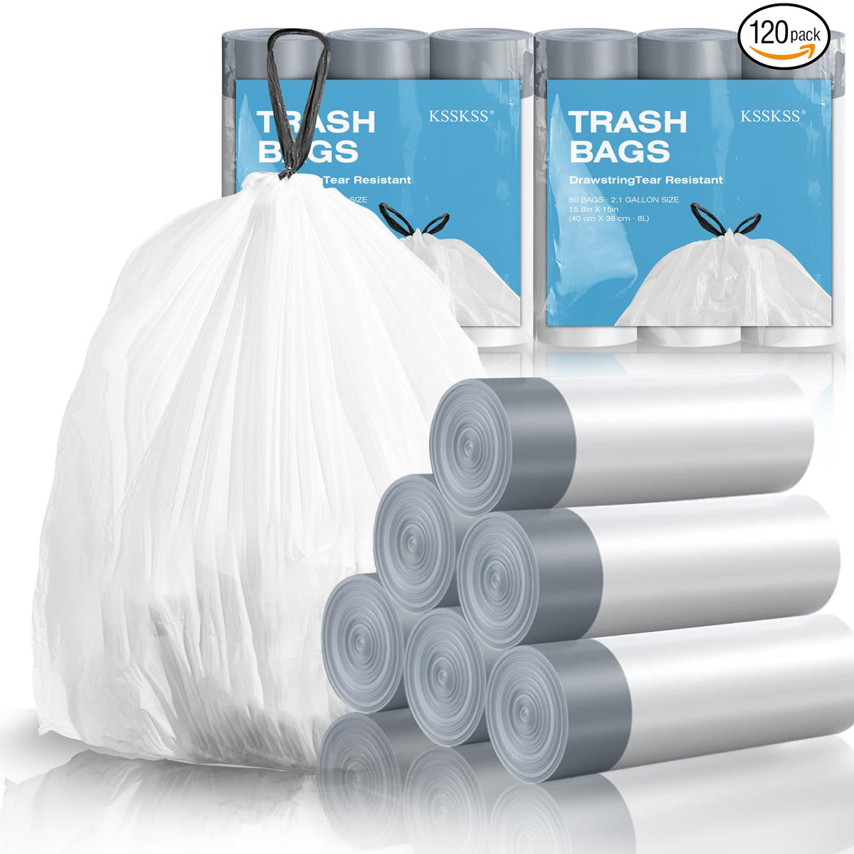 1.6 Gallon Mini Drawstring Trash Bags, 120 Counts White Trash Bin Liners R7739