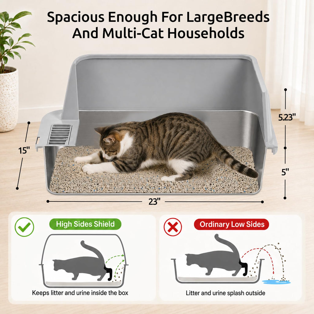 XL Stainless Steel Cat Litter Box with High Sides X633438