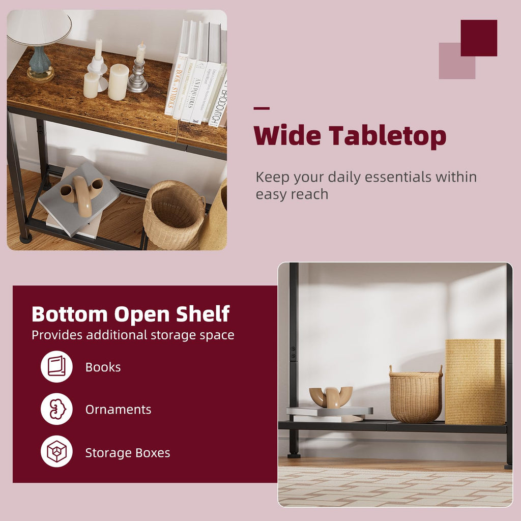 Rustic Brown Console Table with Storage Shelf Y2902