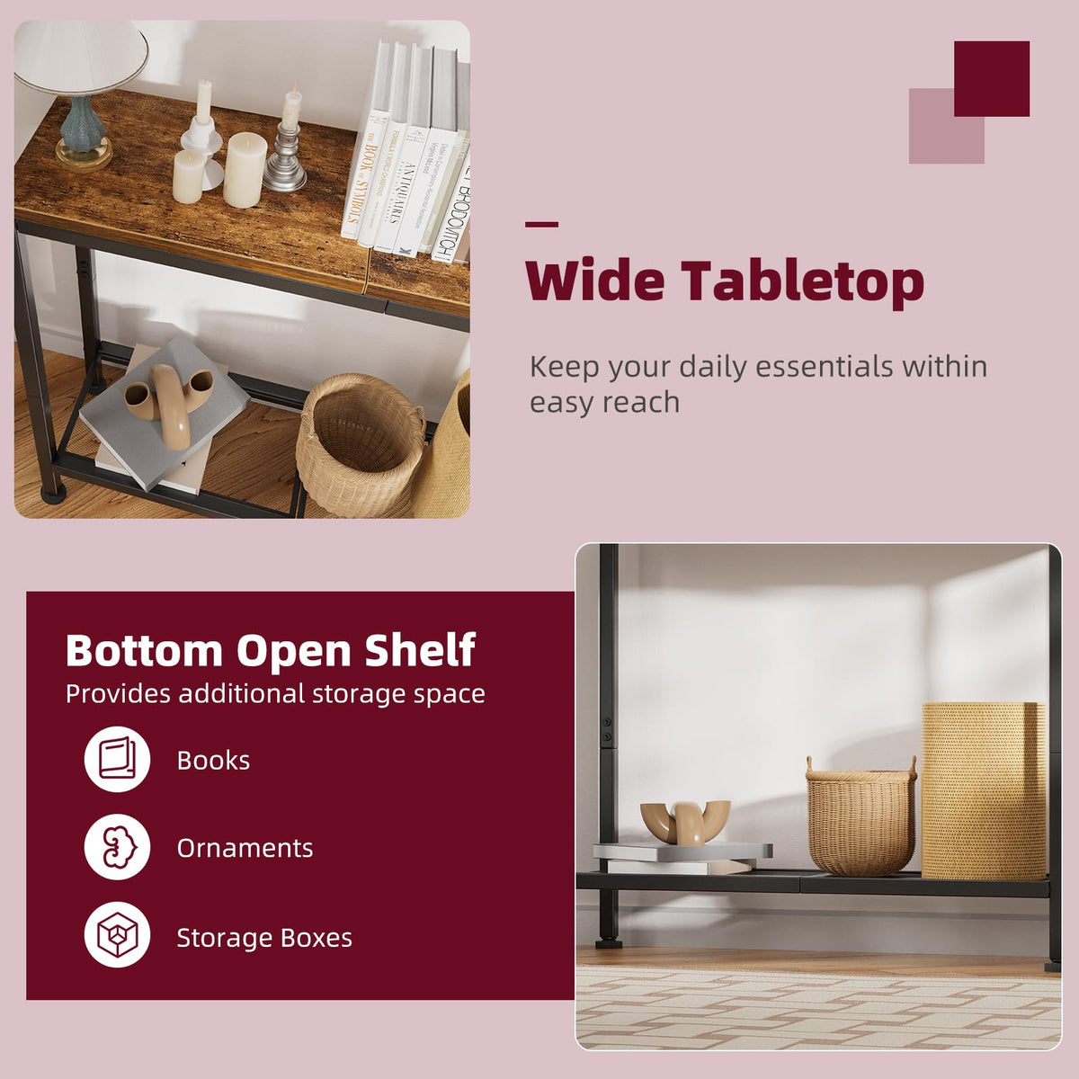 Rustic Brown Console Table with Storage Shelf Y2902