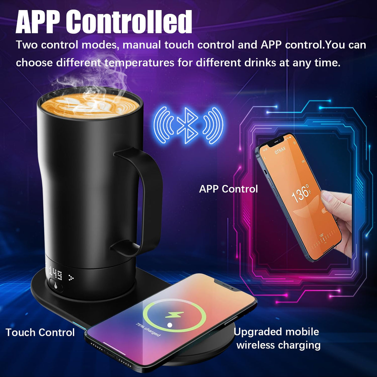 18 Oz Temperature Control App Controlled Self Heating Coffee Mug V2337
