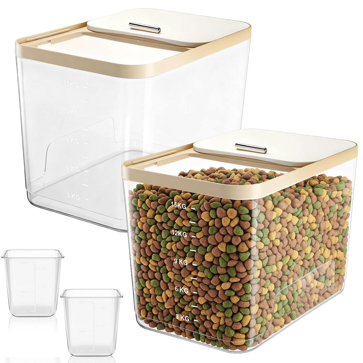 2 Pack 30 Lbs Airtight Dog Food Storage Container with Scoops Z587