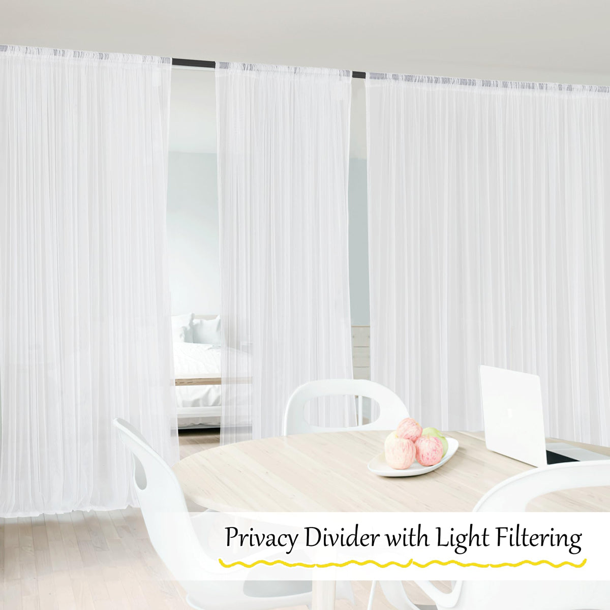 White 2 Panels Waterproof Mosquito Netting Curtains I8418