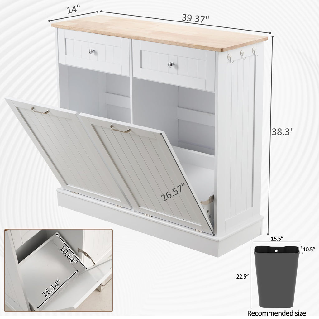 White 2x13 Gallons Tilt Out Trash Can Cabinet G8971