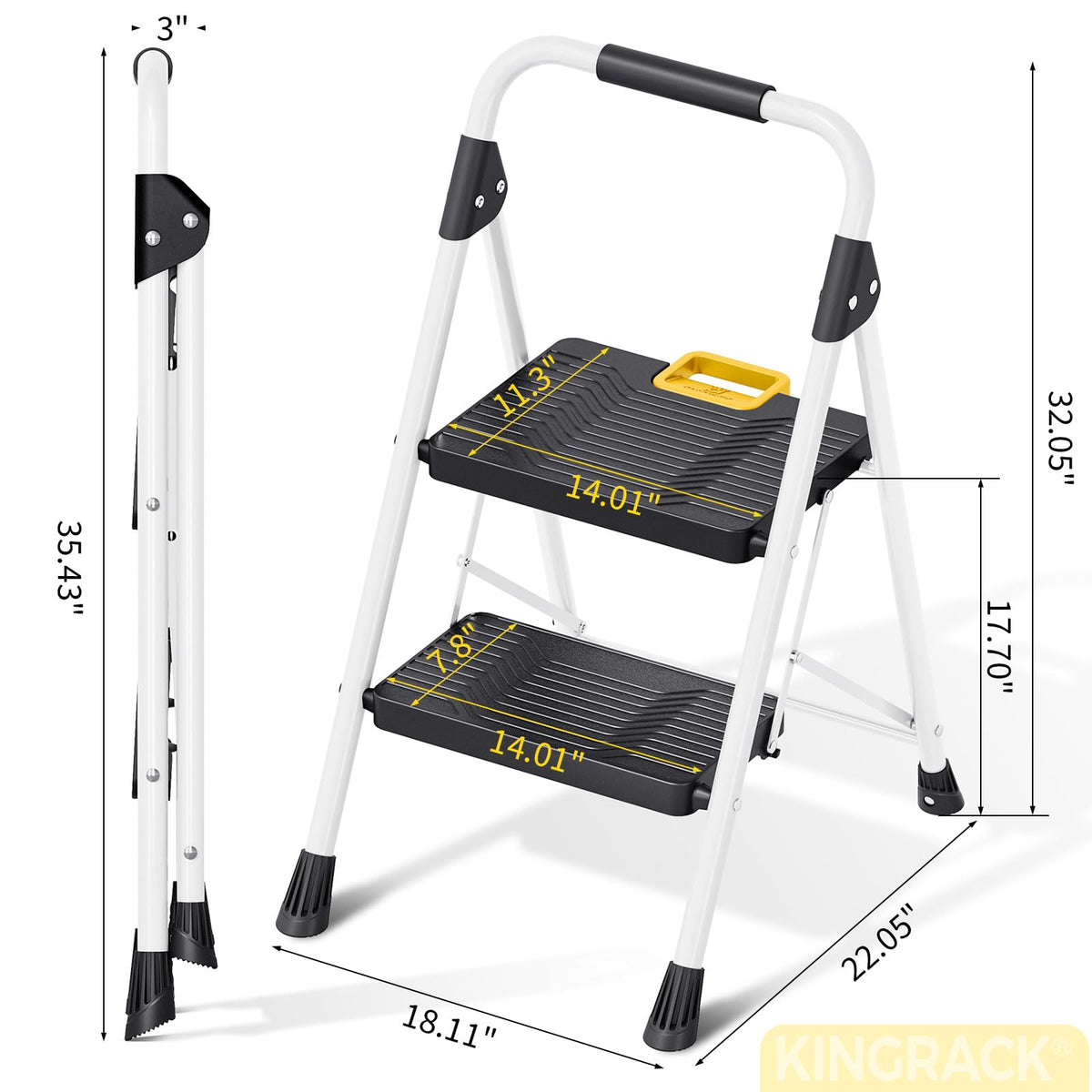 2 Step Folding Ladder 800lbs Capacity White R6988