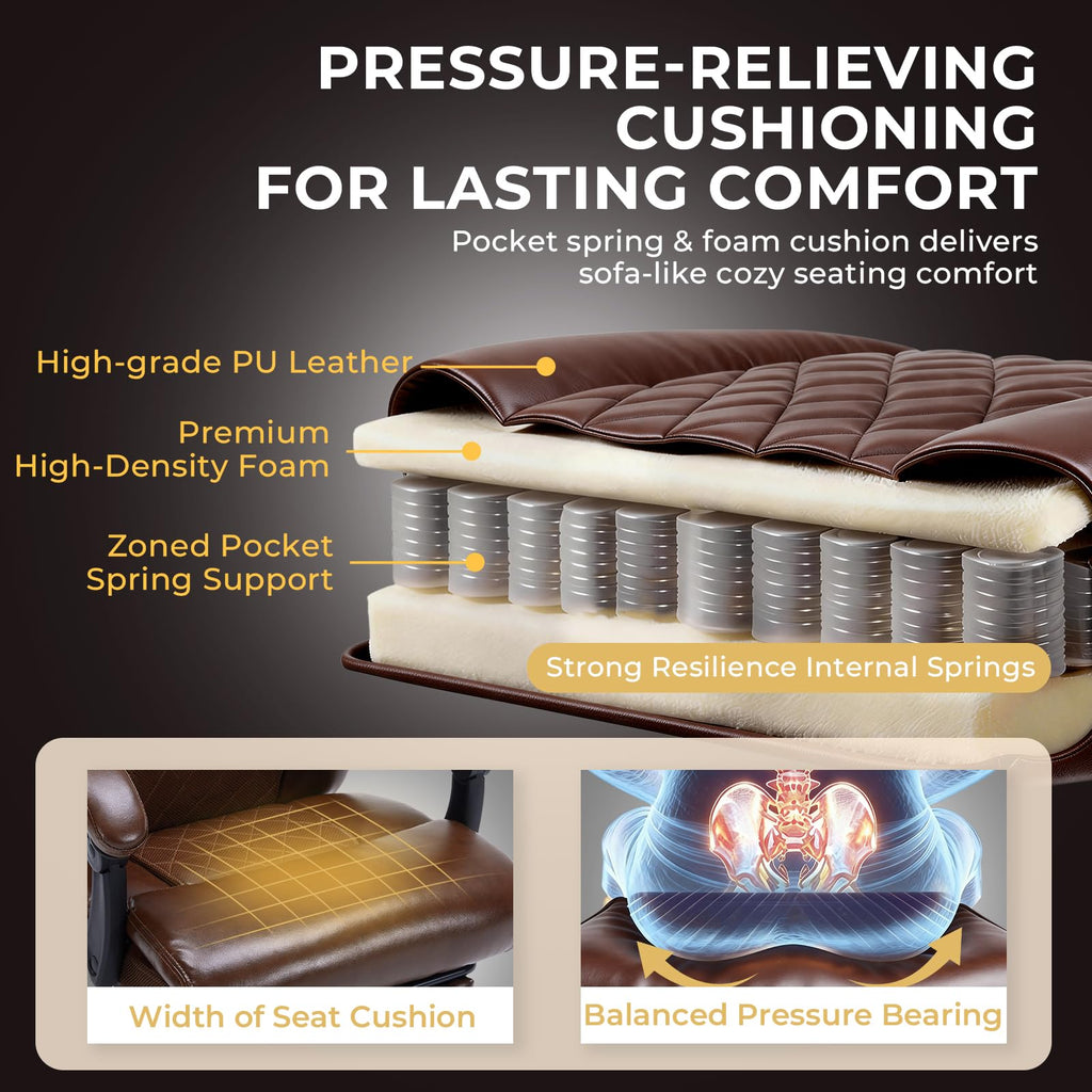 Brown Heated Massage Reclining Leather Office Chair with Foot Rest K706156