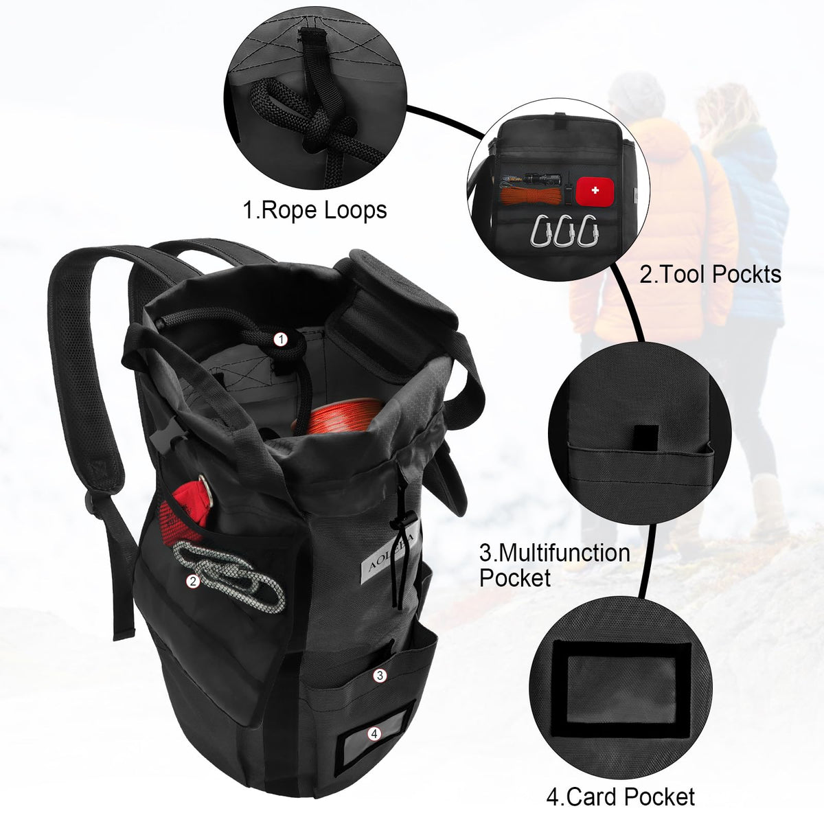 Arborist Rope Storage Bag Large Capacity 1680D Thicken Nylon with Hand Straps V861507