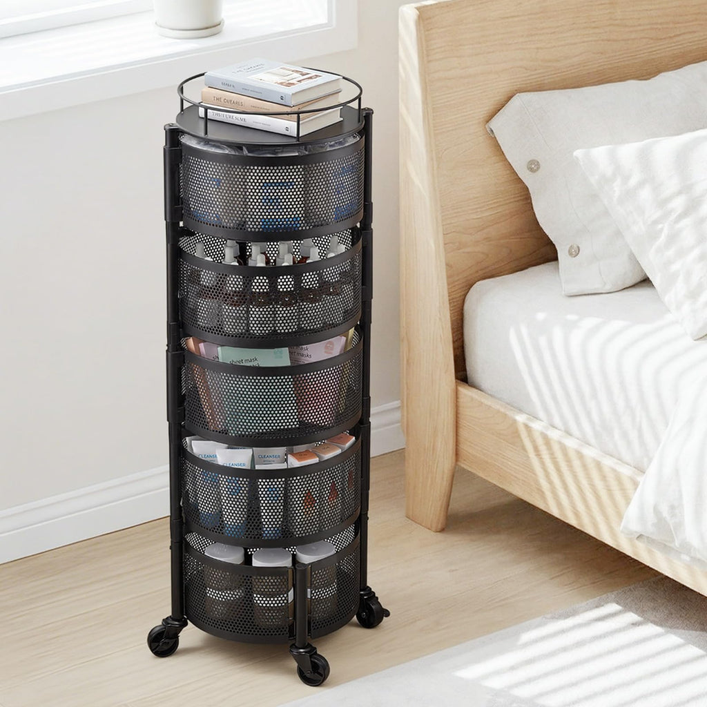 5 Tier Rotating Storage Rack Cart on Wheels, Black A421480