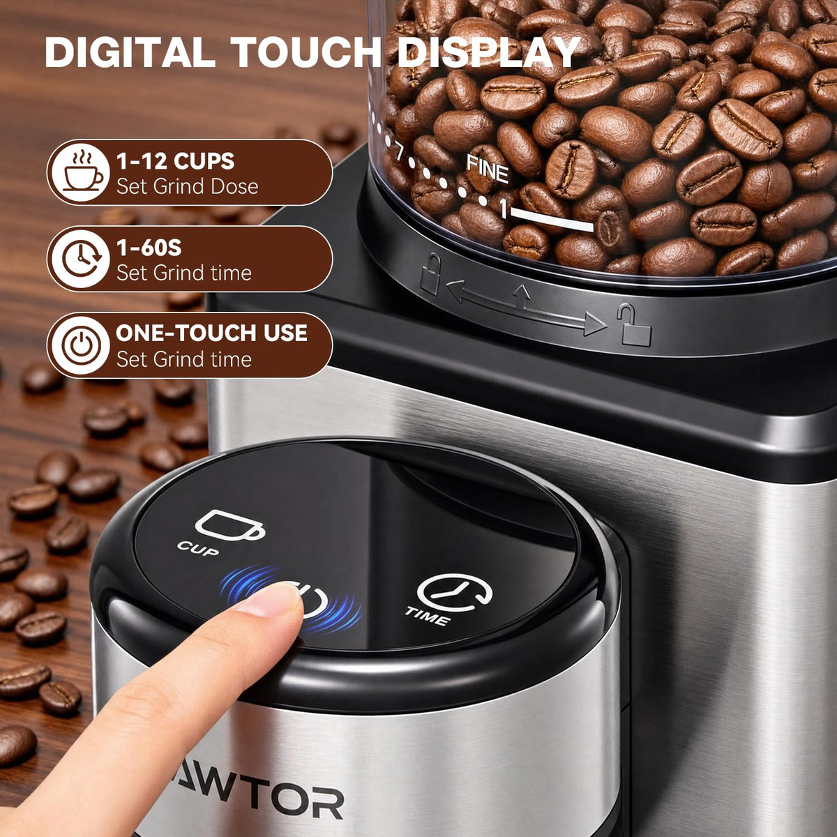 Conical Burr Coffee Bean Grinder, 25 Precise Settings, Anti-Static F892